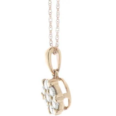 10ct Rose Gold Diamond Cluster Pendant and Chain 0.34 Carats