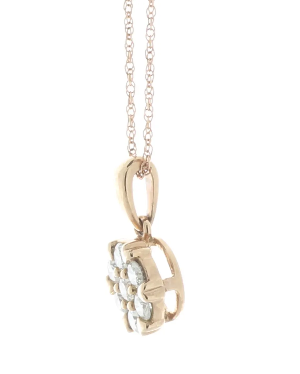 10ct Rose Gold Diamond Cluster Pendant and Chain 0.34 Carats