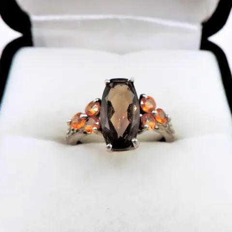  Sterling Silver Smokey Quartz & Citrine Ring c. 1980's