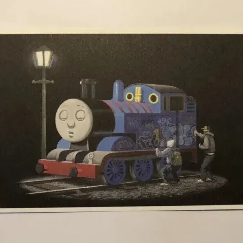 Banksy (b 1974-) Original ‘Thomas the Tank Engine’ Postcard from, Pictures On Walls, 2008