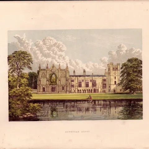 Newstead Abbey Mansfield Gilt-Edge Coloured Antique Book Plate.