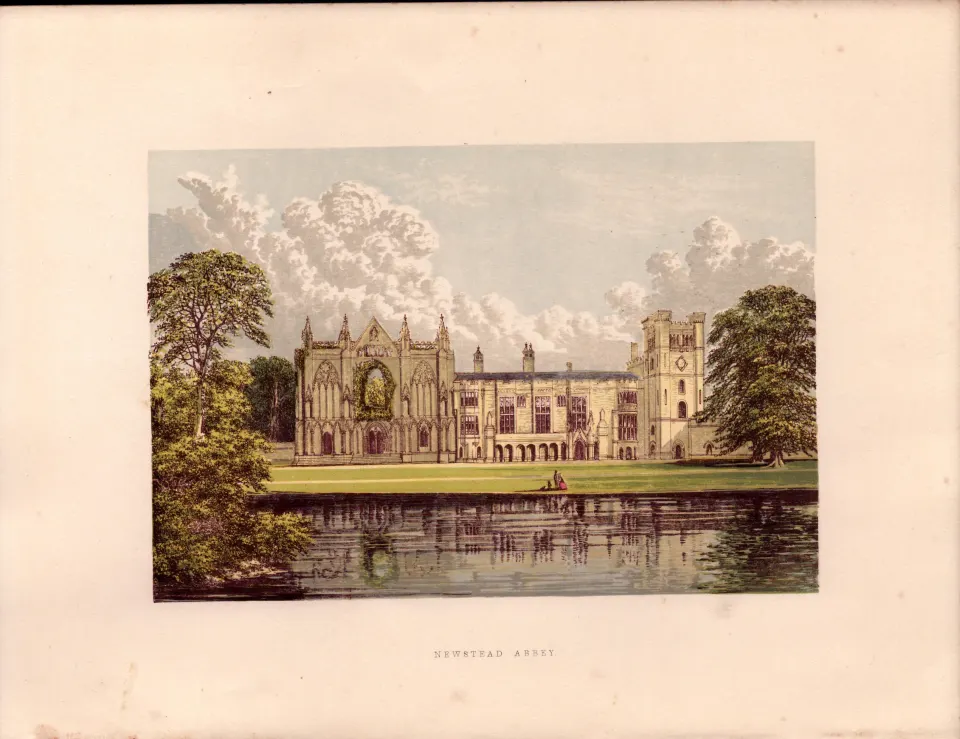Newstead Abbey Mansfield Gilt-Edge Coloured Antique Book Plate.