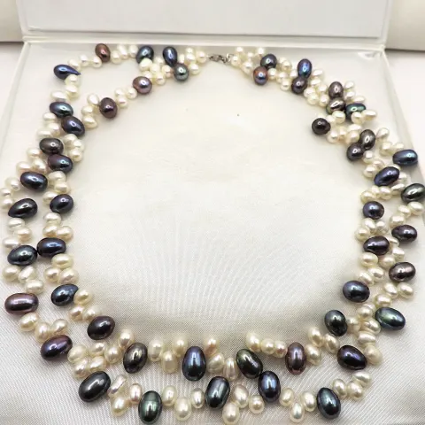 Double Strand Cultured Pearl Necklace Silver Clasp New With Gift Box