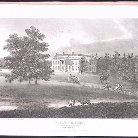 Delaford Park Uxbridge Middlesex Antique 200 Years-Old Steel-Engraving-253