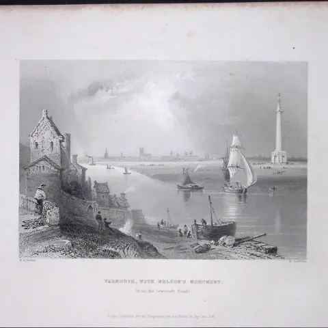 Norfolk Yarmouth Nelsons Monument WH Bartlett 1842 Antique Steel Engraving-116