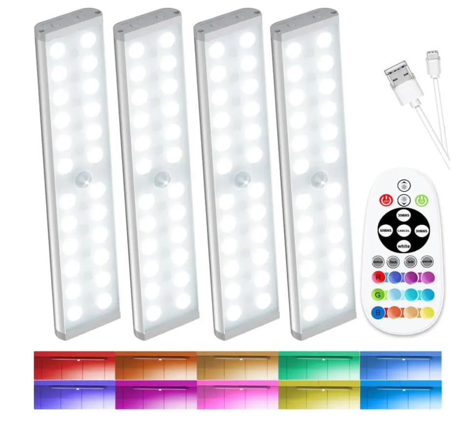 LED Under Cabinet Kitchen Lights Wireless, RGB Motion Sensor Lights Indoor Rechargeable, LED Closet