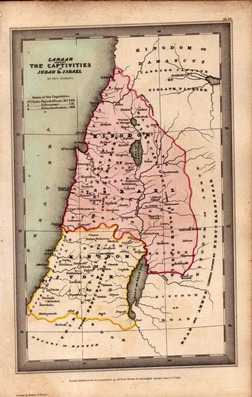 The Captivities Judah & Israel  Antique Victorian Biblical William IV Map.
