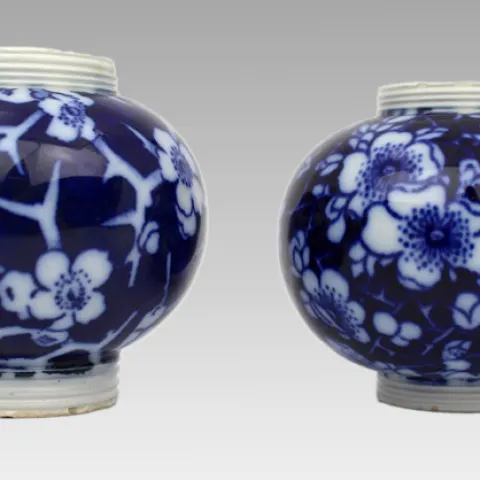 Pair of Royal Copenhagen Blue and White Porcelain Lamp Reservoirs