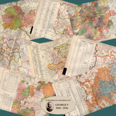 Job-Lot 8  Bacons Scarce 98 Years-Old London & its Suburbs Coloured Maps.