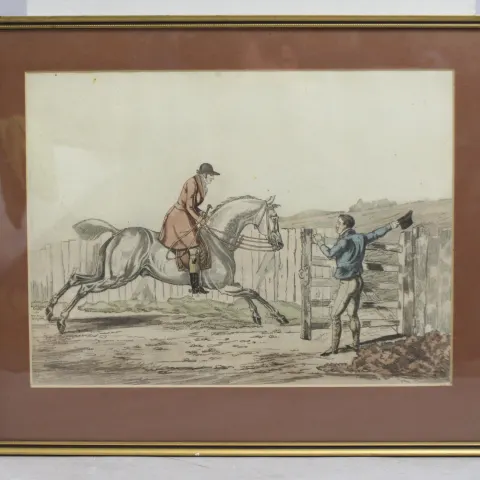 Antique Hunting Print Set in Gilt Frame