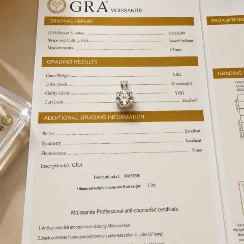 925 Sterling Silver Pendant with 1.0ct Champagne Moissanite – GRA Certificate