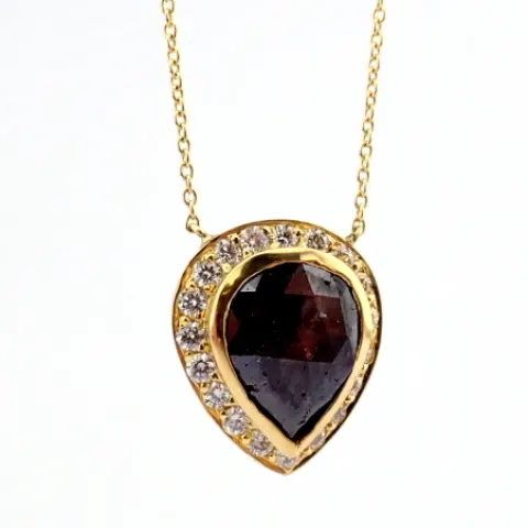 18K Yellow Gold Cluster Necklace W/ Central Fancy Cut Rough Diamond and Brilliant Diamonds On Frame