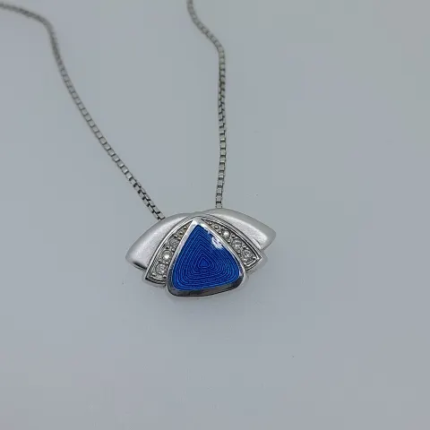 Silver Enamelled Pendant Set With Round Cut Sapphires