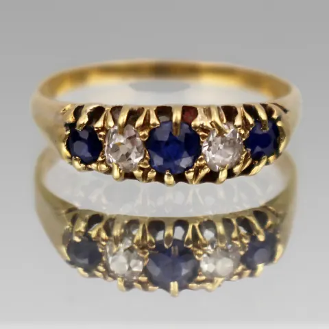 Vintage Five Stone Sapphire & Diamond 18ct Gold Ring