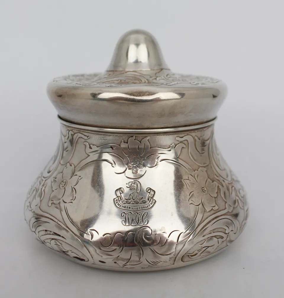 Antique American Sterling Silver Engraved Lidded Box, c.1890–1910
