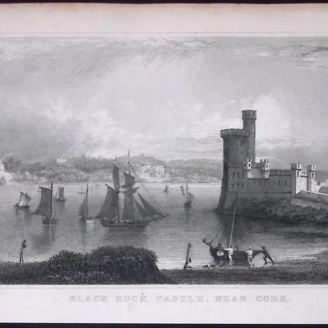 Cork Black Rock Castle 194 Years Old Antique Steel Engraving-5