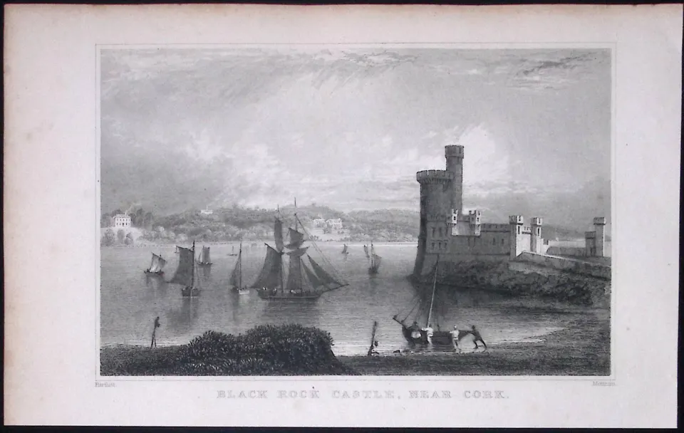 Cork Black Rock Castle 194 Years Old Antique Steel Engraving-5