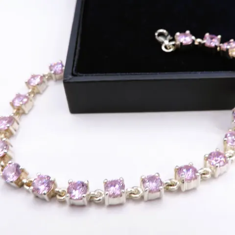 Sterling Silver Pink Topaz Gemstone Tennis Bracelet with Gift Box