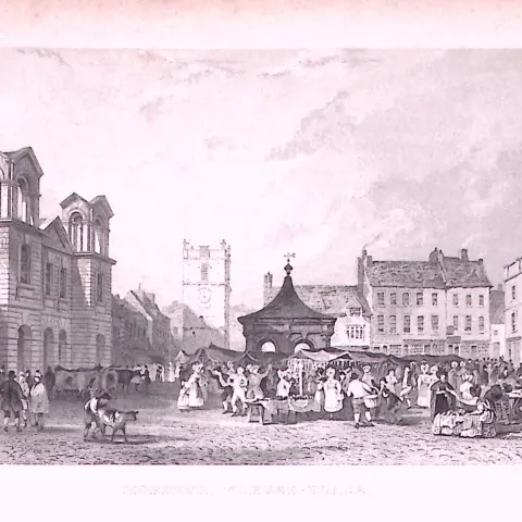 Morpeth Market Place Northumberland 1835 Antique Steel Engraving-19-TR