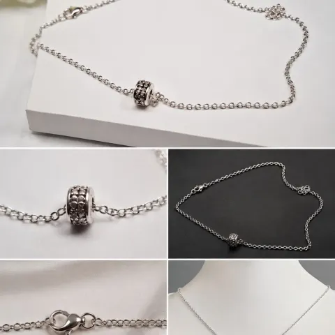 Silver-Tone Chain Necklace with Decorative Barrel Bead
