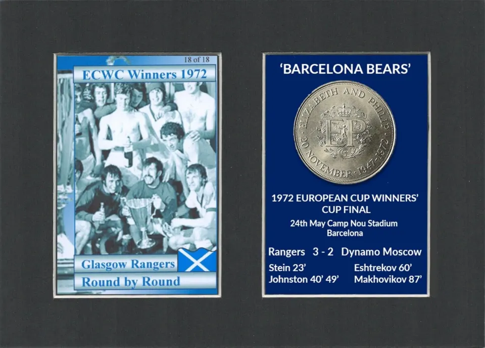 Rangers FC Wins 1972 ECWC Mounted Card & Coin Gift Set.