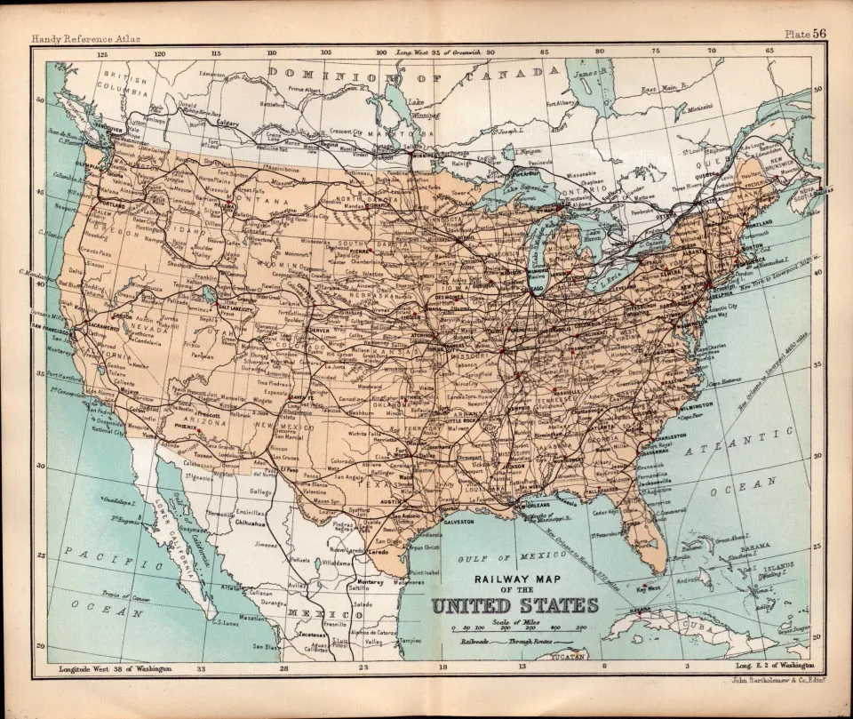 USA Railway Detailed Routes Double Sided Victorian Antique 1896 Map.