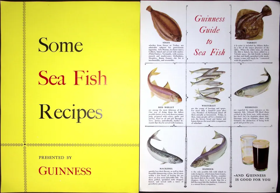 Guinness Guide Sea Fish Recipes Coloured 60-Year-Old 4 Page Print