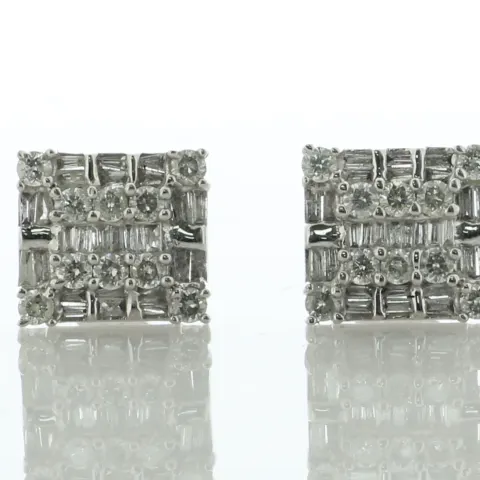 14ct White Gold Square Cluster Diamond Stud Earring 0.50 Carats