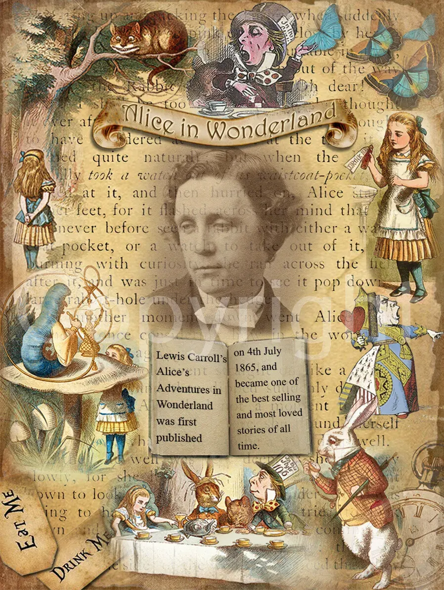 Alice In Wonderland "The Story Begins"  Lewis Carroll Quote Metal Wall Art