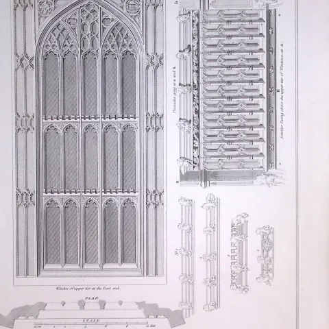 Henry VII Chapel Westminster Abbey 190 Years-Old John Britton Antique Steel Engraving-305