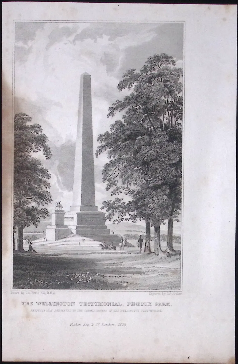 Dublin Wellington Monument Phoenix Park 194 Years Old Antique Steel Engraving-33