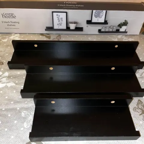 3x Black Floating Shelves New