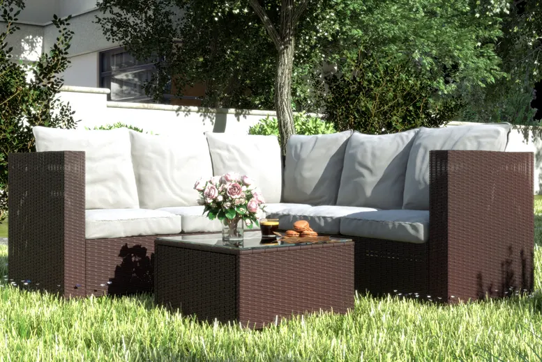 5 x 5-Seater Temple Rattan Corner Sofa Set - Brown