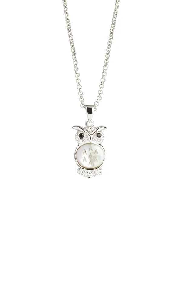 Baby Mother of Pearl and Swarovski Crystal Owl Pendant - Unboxed