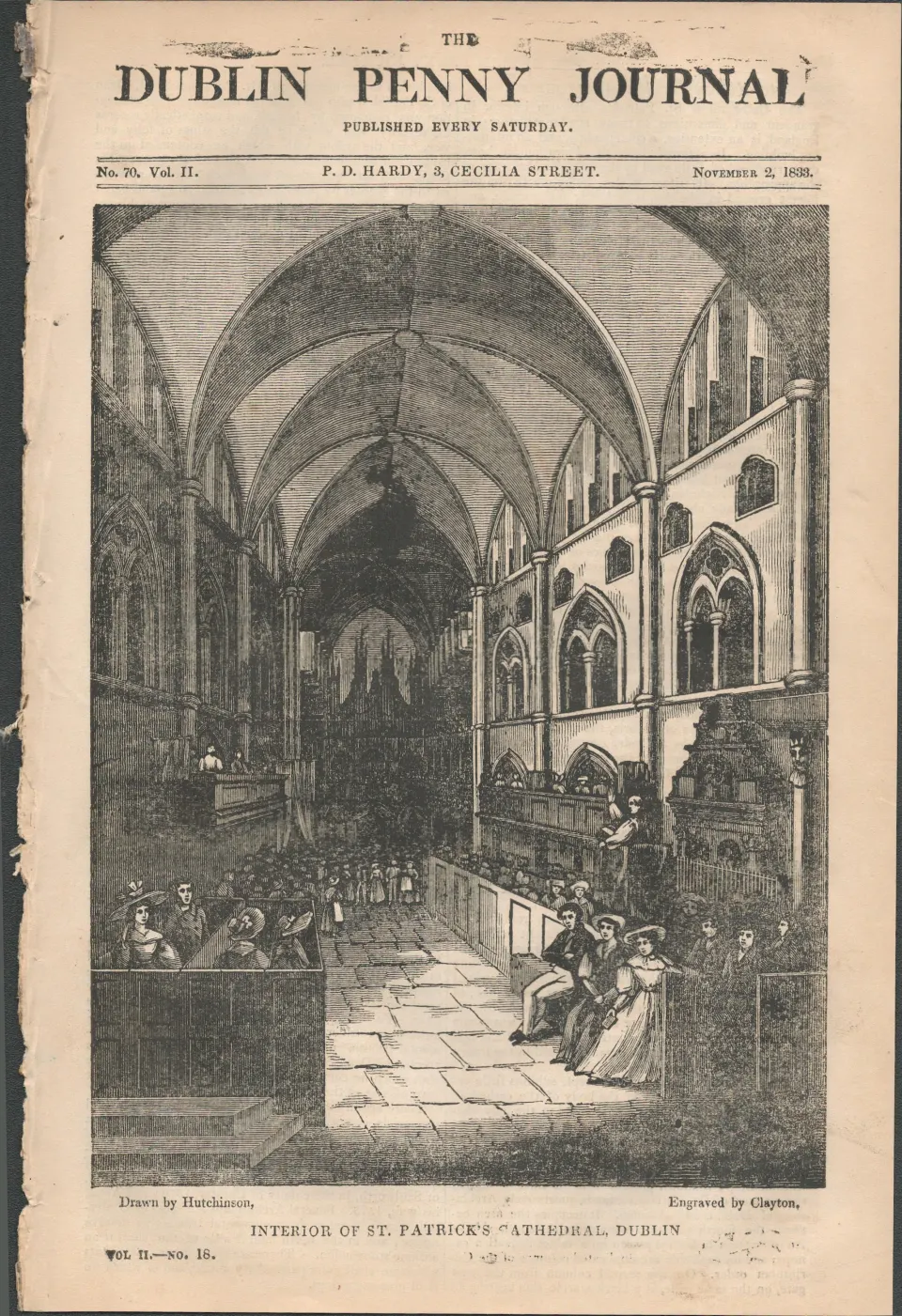Antique Irish Newspaper 1833  St Patricks Cathedral Dublin.