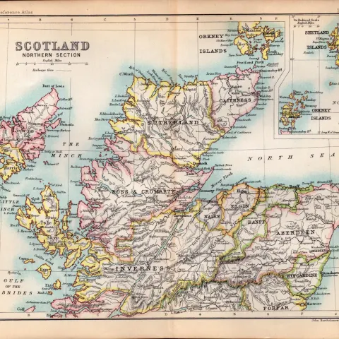 Scotland Northern Shetland, Orkney, Lewis  Double Sided Antique 1896 Map.