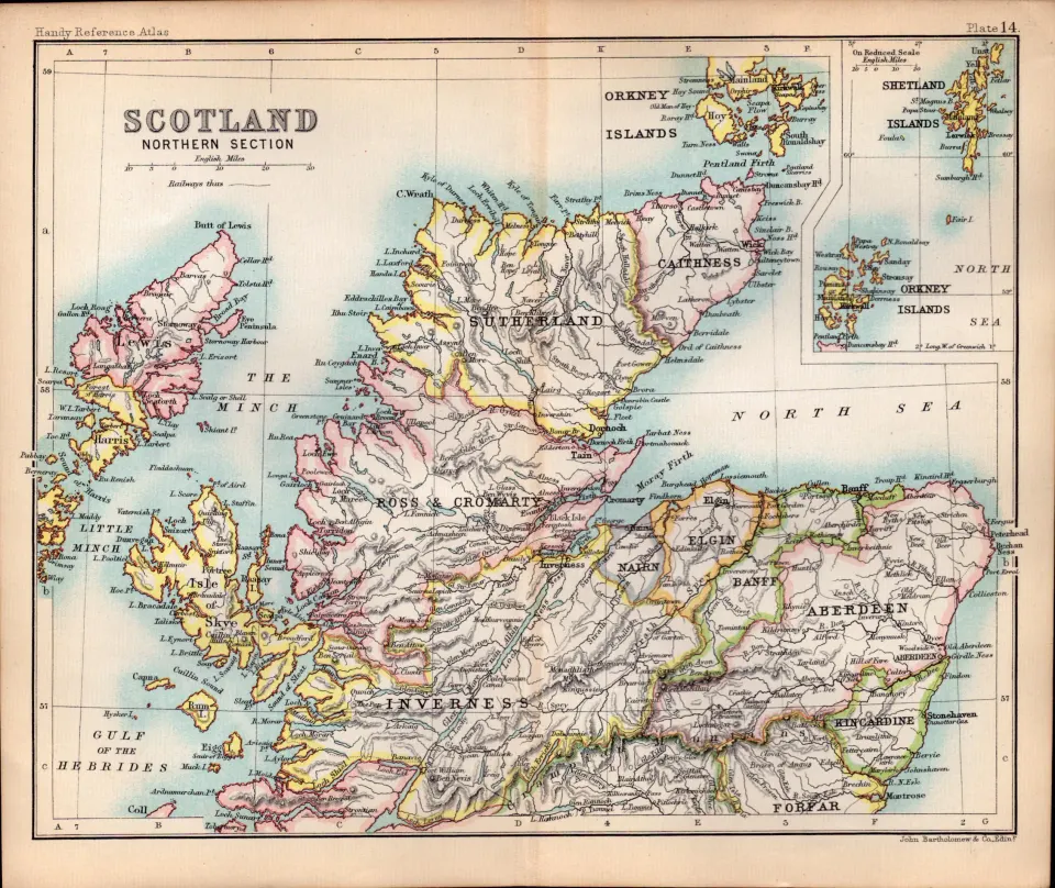 Scotland Northern Shetland, Orkney, Lewis  Double Sided Antique 1896 Map.