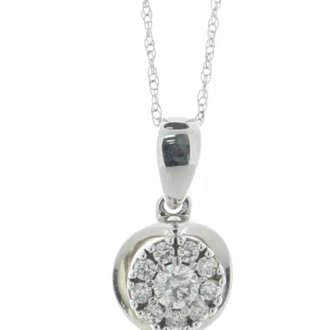 10ct White Gold Diamond Cluster Pendant And 18" Chain 0.25 Carats