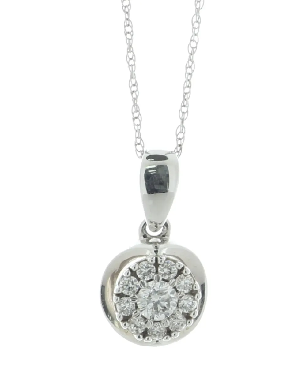 10ct White Gold Diamond Cluster Pendant And 18" Chain 0.25 Carats