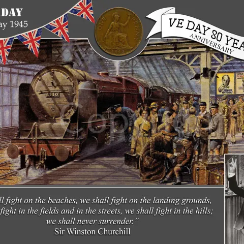 VE Day 80th Anniversary Designed Metal Art Coin Display London Evacuees
