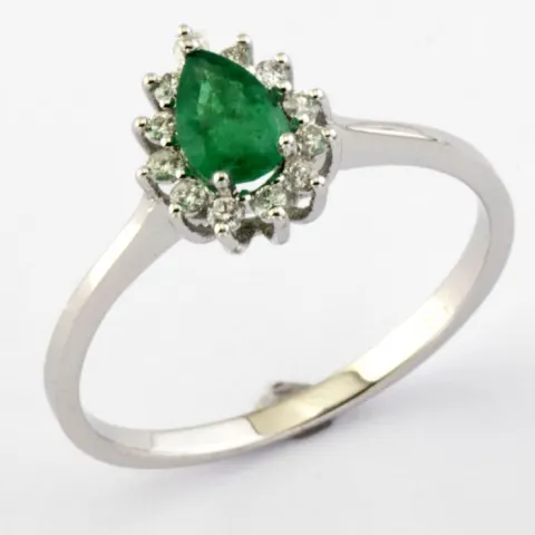 Certificated 14K White Gold Diamond & Emerald Ring / Total 0.5 ct