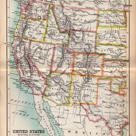 United States Western Double Sided Victorian Antique 1898 Map.