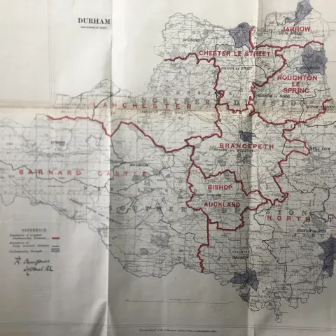 Antique 139 Years-Old Scarce Map County Durham 1885 Boundary Changes.