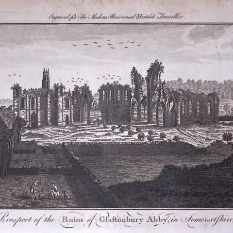 Ruins of Glastonbury Abbey Rare 247-Year-Old Antique Copperplate Engraving-67-TR