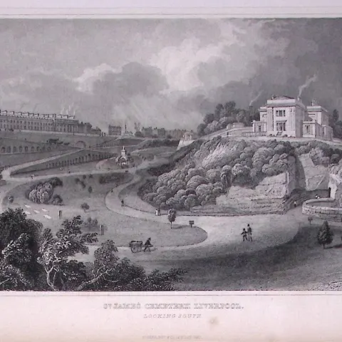 Liverpool St James Cemetery Antique 195 Years-Old Steel-Engraving-39