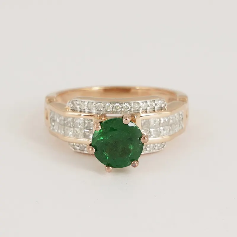 14 K / 585 Rose Gold Tsavorite Garnet & Diamond Ring