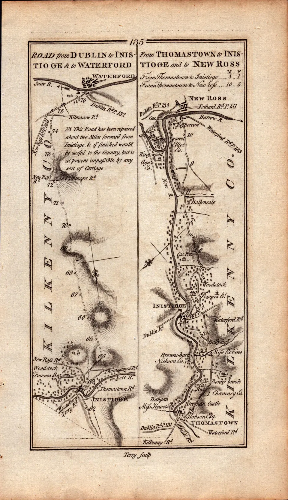 Ireland Rare Antique 1777 Map Dublin  Waterford Athy Co Kilkenny Co Kildare.