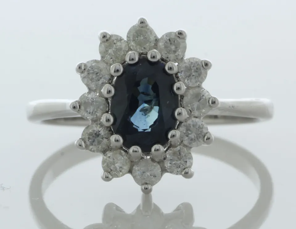 9ct White Gold Three Stone Oval Sapphire And Diamond Ring (S0.94) 0.40 Carats