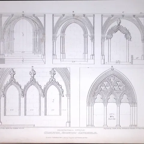 Norwich Cathedral Norfolk 190 Years-Old John Britton Antique Steel Engraving-181