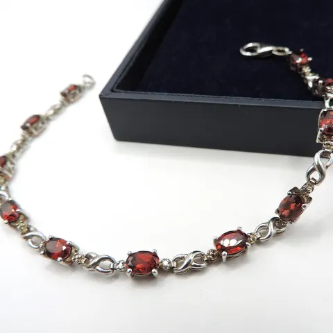 Sterling Silver Red Topaz Gemstone Bracelet New With Gift Box